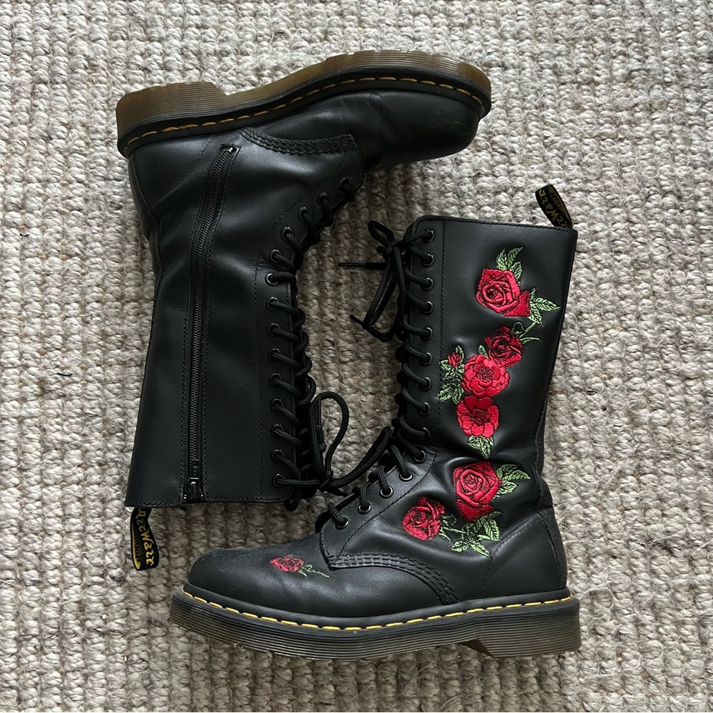 Dr. Martens black rose embroidered combat boots